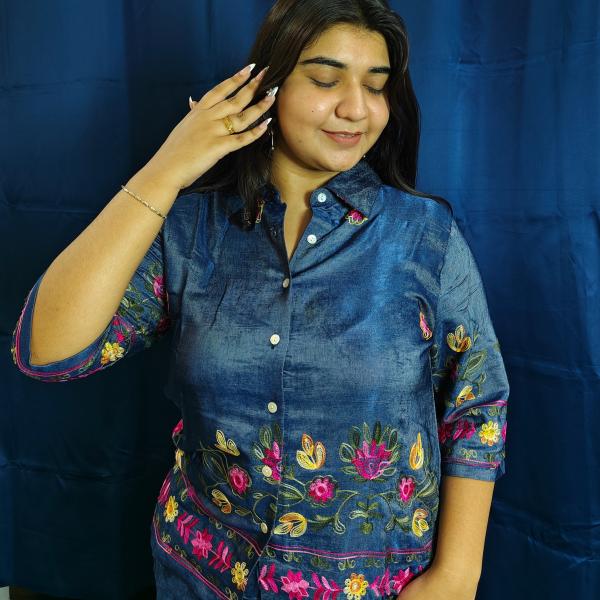 Denim Floral Embroided set
