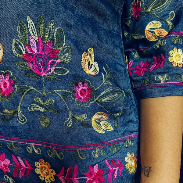 Denim Floral Embroided set